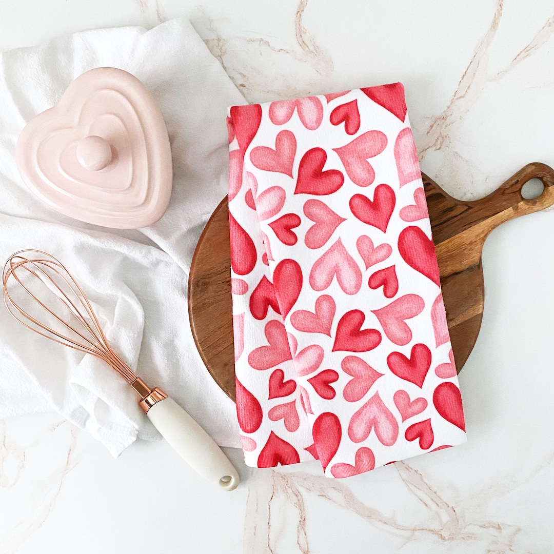 Valentines Day Heart Kitchen Towel Valentine Towel Valentines Day Decor