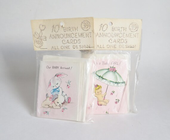 vtg baby announcement cards baby girl announcements unused vintage stock paper ephemera girl announcements