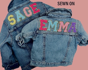 Personalized Denim Jacket: Chenille Varsity Letter Sequin Edge
