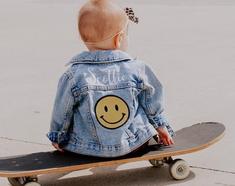 High quality Happy Face Embroidered Denim Jean Jacket