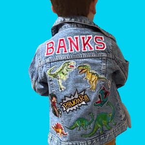 Personalized Dinosaur Sewn on Patches Denim Jacket Baby Kids Toddler  Washable