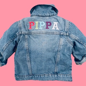 Machine washable boys’ or Girls’ Personalized Custom Embroidered Denim Jean Jacket with name Gap Old Navy