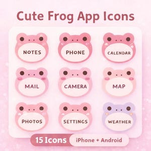 Erdbeermilch Frosch App Icons, Pastell Rosa Handy Thema, Kawaii Home Screen, iPhone Android