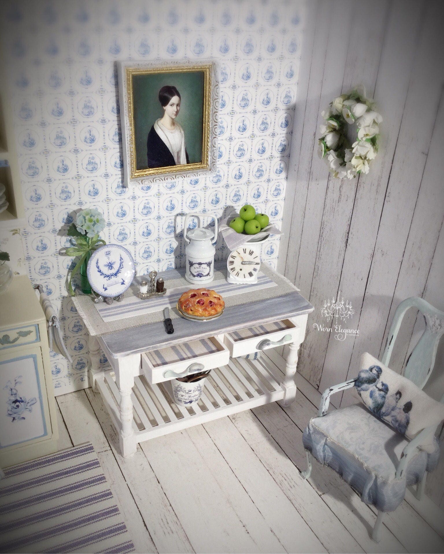 Download Dollhouse Miniatures Kitchen Table, 1:12, Prep Table, Display Table, Two Drawers, Spoon Pulls ...