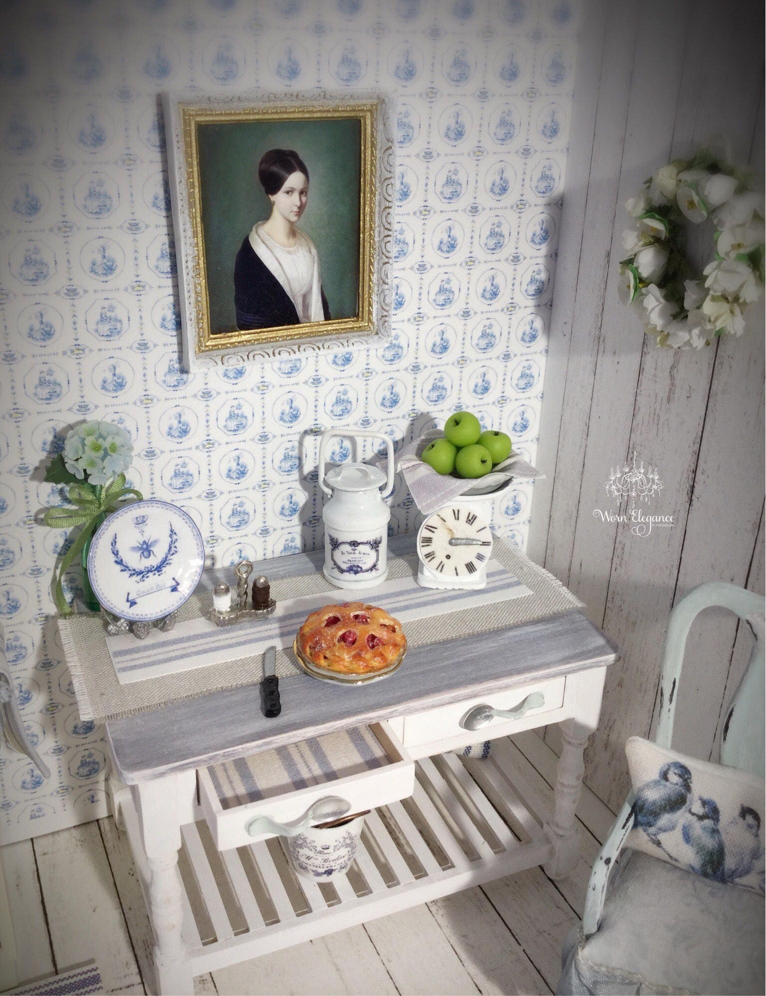 Download Dollhouse Miniatures Kitchen Table, 1:12, Prep Table, Display Table, Two Drawers, Spoon Pulls ...