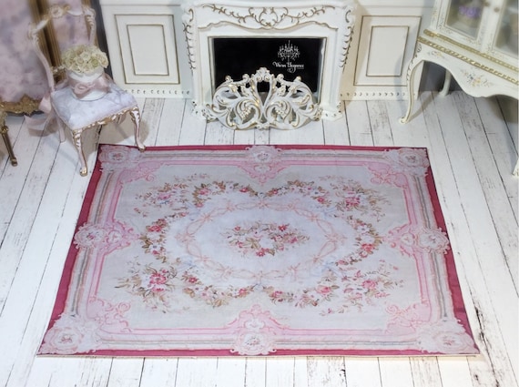 Dollhouse Miniature Rug #28, 1:12, Reproduction  Antique Floor Covering, French Style Antique Rug, Carpet, Aubusson, Decor