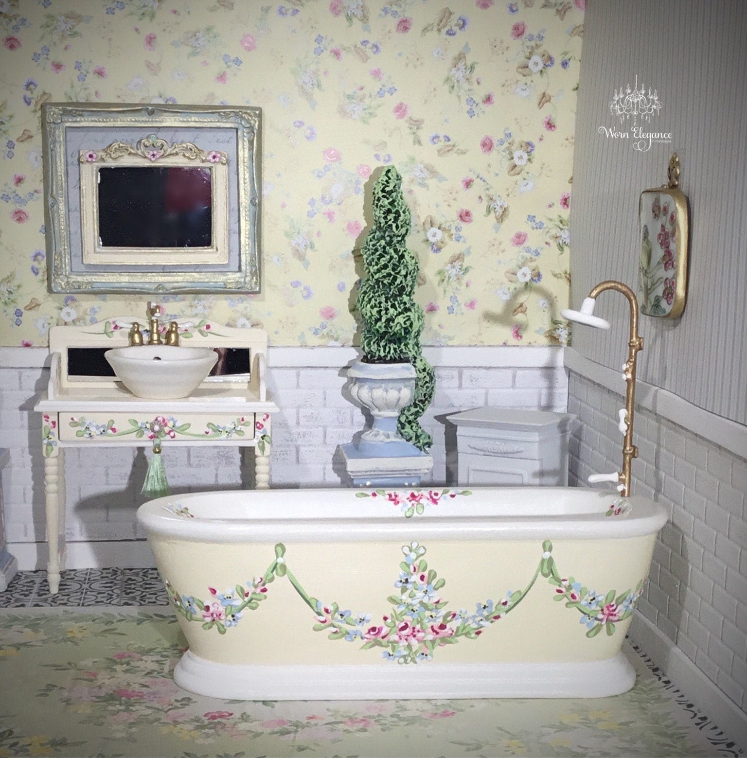 Dollhouse 3 Pc Set, Artisan Bathroom, 1:12, Hand Painted Furniture ...