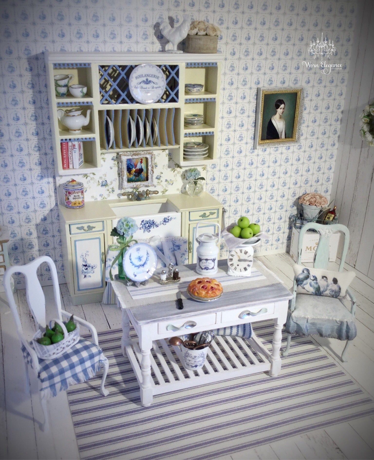 Download Dollhouse Miniatures Kitchen Table, 1:12, Prep Table, Display Table, Two Drawers, Spoon Pulls ...