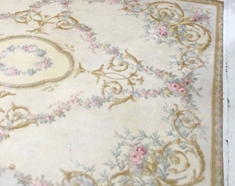 Dollhouse Rug #11, 1:12, Reproduction, French Antique Style, Floor Covering, Carpet, Aubusson Rug, Cream, Florals