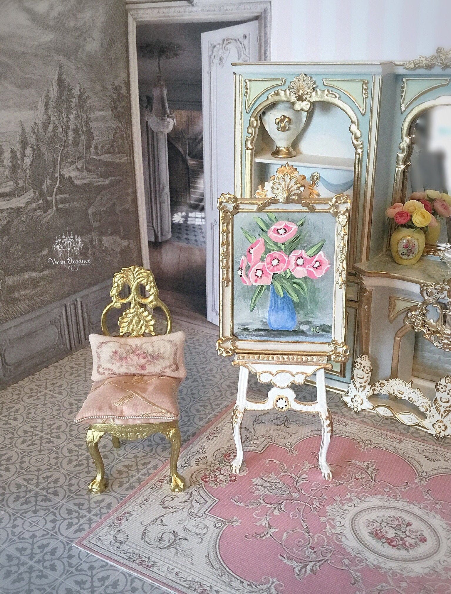 Dollhouse Original Painting, 112, Florals in Blue Vase, Still Life