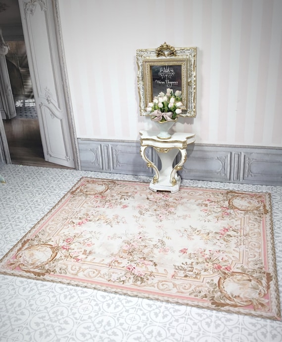Dollhouse Miniature Rug, 1:12, French, French Rug, Repro, Gorgeous, Soft, Blush, Ivory, Floral, Neutral, Antique Rug, Lovely Details