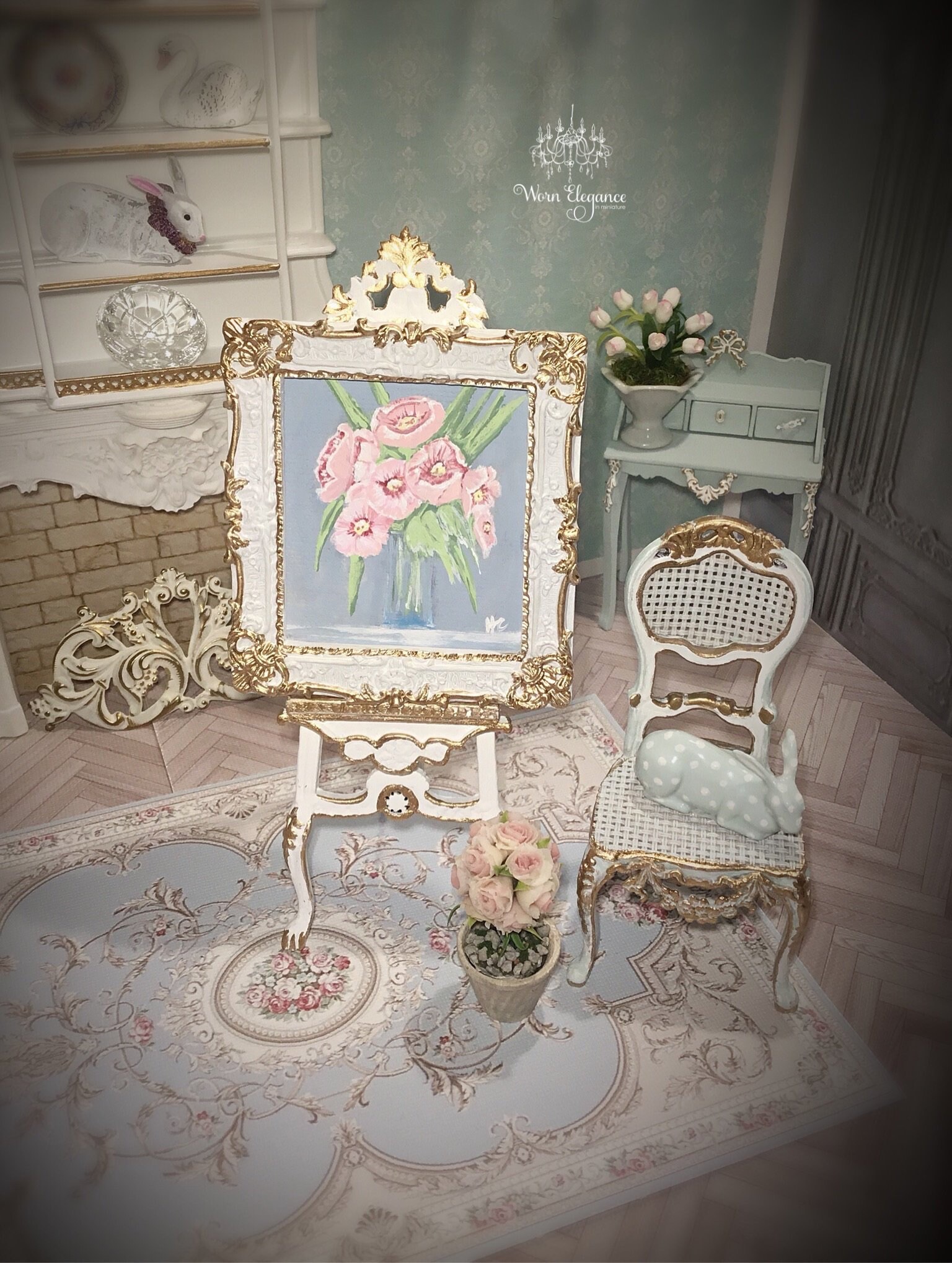 Dollhouse Miniature Artist Painting, 112, Flowers in Vase, Acrylics on