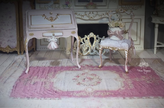 Dollhouse Miniature Rug #40, 1:12, French Style Aubusson Rug, Reproduction Antique Rug, Carpet, Floor Covering, Accessories , Decor