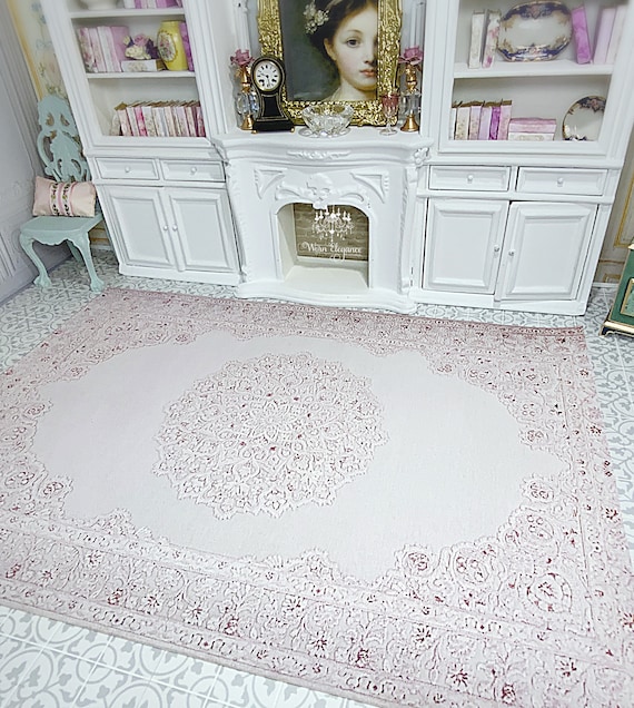 NEW! Dollhouse Rug #16, 1:12, Miniature, Floor Covering, Pale Dusty Pink, Textured Rug Style, Printed on Detail Canvas, Realistic, Weight,