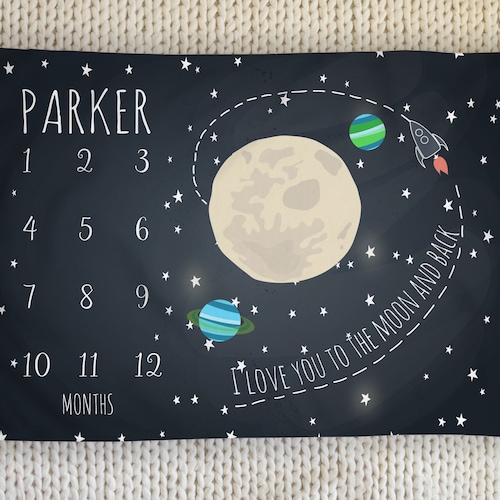 Space Milestone Blanket Growth Tracker Outerspace Baby Etsy