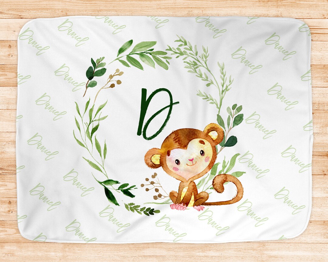 Boy Baby Blanket, Monkey Blanket, Jungle, Personalized Baby Blanket