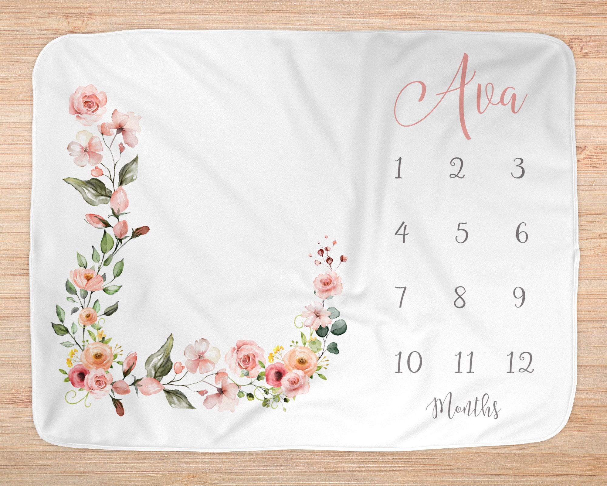 Girl Personalized Baby Blanket Milestone Baby Blanket Soft Pink