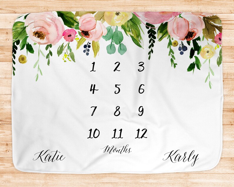 Twin Milestone Blanket Personalized Baby Blanket Baby Girl Etsy