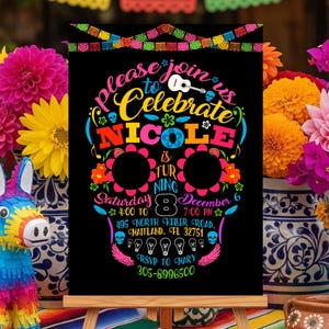 Sugar Skull Invitation, Mexican Fiesta Party Invite, Digital Download