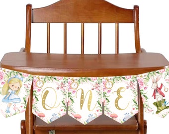 Alice In Wonderland One Highchair Banner, Onederland Party Decoration