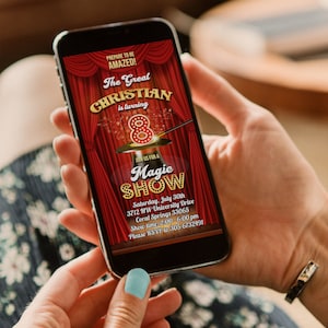 Magic Birthday Evite, Magic Show Digital Party Invitation, Mobile Phone Evite, Magician Party Digital Invite, Vintage Circus E-invite
