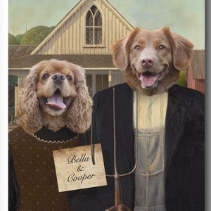 Custom Pet Portrait, American Gothic Digital Portrait from Photo, Two Pets Portrait, Dog Lovers Gift, Dog Owners Gift, Dog or Cat Portrait