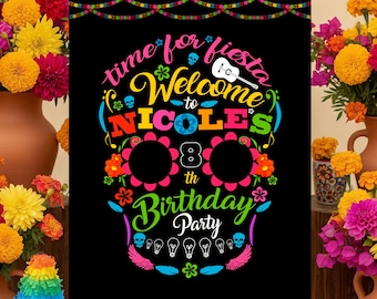Willkommensschild mit Zuckerschädel, mexikanisches Partyplakat, digitaler Download