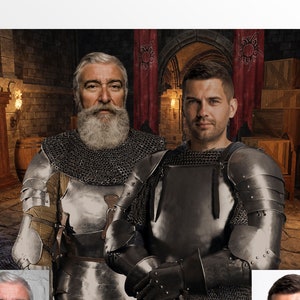 Personalized Medieval Knights Portrait from your Photo, 2 People Digital Portrait, Father and Son Gift, Best Friend Gift, Photo Editing