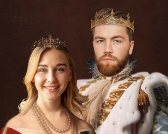 King and Queen Digital Portrait from your photo, Personalized Couple  Portrait, Anniversary Gift, Custom Portrait for Couple, Funny Gift