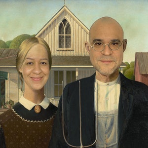 Personalized American Gothic Portrait from your Photo, Digital Portrait for Couple, Anniversary Gift, Custom Portrait for Couple, Funny Gift