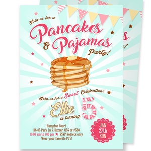 Pancakes and Pajamas Invitation, Slumber Party Sleepover Invitation, Digital Download
