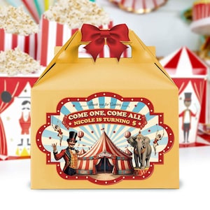 Circus Carnival Party Gable Gift Box Label, Printable and Personalized Gable Box Stickers, Vintage Circus Theme Party, Carnival Party Decor