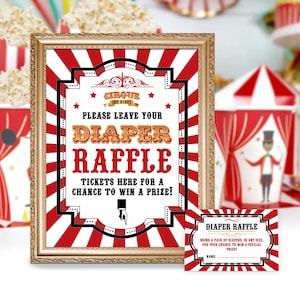 Circus Carnival Diaper Raffle Printable Sign and Cards Instant Download Cirque du Bebe Party Decor Carnival Baby Shower Signage