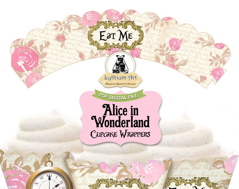 ALICE IN WONDERLAND Cupcake Wrappers Printable Cupcake Wrappers Alice in Wonderland Party Instant Download Alice in