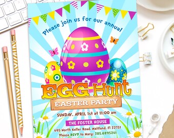 EGG HUNT Invitation, Easter Egg Hunt Invite, Egg Hunt Party Invitation, Easter Egg Hunt Invitation, Easter Invitation, Spring Printables