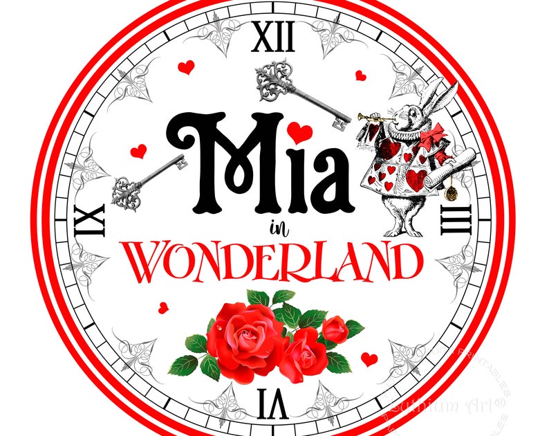ALICE IN WONDERLAND Clock Alice in Wonderland Printable Clock Alice in Wonderland Decorations Sweet Table Decoration Large