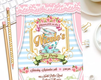 tea party invitation tea party printable invitation bridal tea party invitation shabby chic invitation tea party invite tea party boho