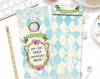 ALICE IN WONDERLAND Printable Envelopes for 3x8 Cards, Instant Download, Envelopes for Crafting and Scrapbooking, Collage Sheet