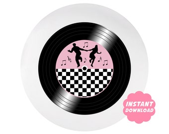 50s Sock Hop Party Decorations, Instant Download, Charger Plate Inserts, Printable Vinyl Records, 50s Birthday Party Decor