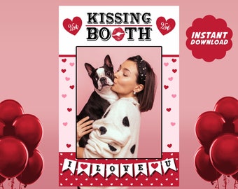 Valentines Day Photo Booth Frame, Kissing Booth Photo Prop Frame, Printable Social Media Selfie Photo Frame, Instant Download