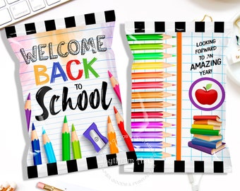 Back to School Printable Chip Bag, Instant Download, School Favors, First Day of School, Teacher Gifts, Candy Bag, Party Bag, Treat Bags