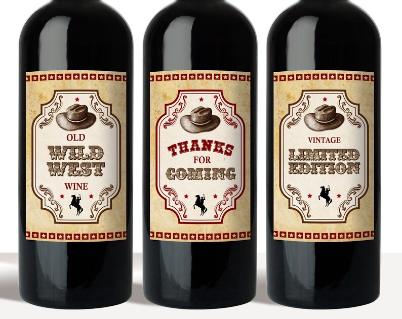 Western Printable Wine Labels Wild West Birthday Party Instant Download Cowboy or Cowgirl Birthday Party Decoration Western