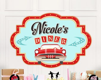 50s Sock Hop Party Sign, 1950s Vintage Diner Poster, Printable and Personalized