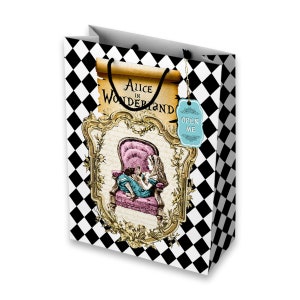 ALICE IN WONDERLAND Printable Bag, Wonderland Party Favors, Alice in Wonderland Party Decorations, Black White Checkered Party Bag