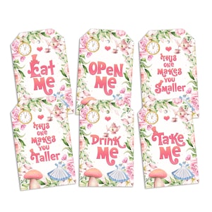 Alice In Wonderland Tags, INSTANT DOWNLOAD, Alice Gift Tags, Wonderland Gift Tags, Mad Tea Party, Drink Me, Eat Me, Take Me, Open Me Tags