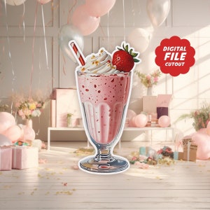 Strawberry Milkshake Cutout, 50s Sock Hop Stand Up Prop, Instant Download, Retro 50s Room Decor, 1950s Adult Birthday Party Vintage Decor