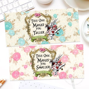 Alice in Wonderland Big Labels, Printable Makes You Taller and Makes You Smaller Wrappers for Beverage Dispensers