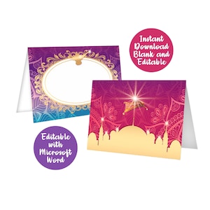 Arabische prinses partij voedseltenten, Instant Download, Genie Princess Party voedseletiketten, bewerkbare voedseltenten, afdrukbare voedseltent