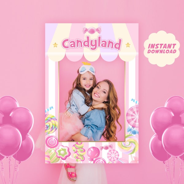 Candyland Photo Booth Frame, Candy Land Photo Prop Frame, Printable Social Media Selfie Photo Frame, Instant Download
