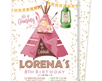 Glamping Party Invitation, Personalized and Printable Camping Invite